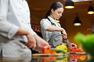 Chef cutting vegetables