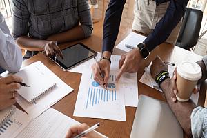 Employees discussing benefits coverage