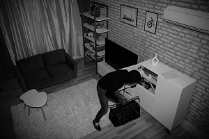 overhead view of thief stealing from a home