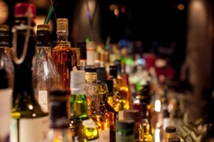 liquor bottles in bar