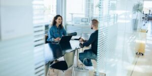 job interview in office boardroom