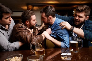 friends fighting after drink in the bar