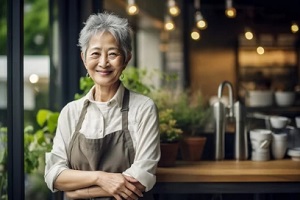 aged bar owner smiling