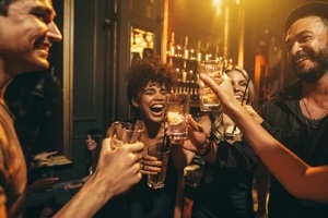 friends partying in the bar