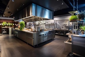 empty restaurant kitchen with professional equipment