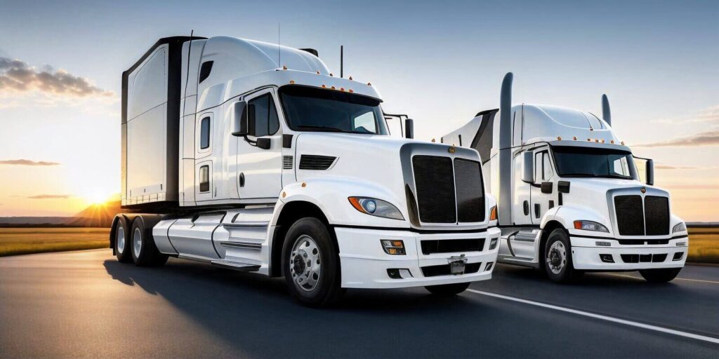 big powerful professional white semi trucks for long haul delivery commercial cargo