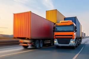 logistics container truck running on road