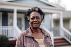 black lady posing in front of her home