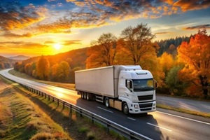 commercial truck moving in a road