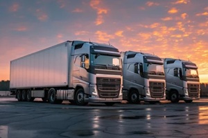 cargo trailer trucks ready on parking lot in morning