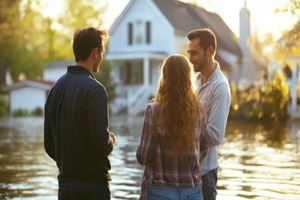 insurance for natural disasters, with an agent explaining the policy to homeowners