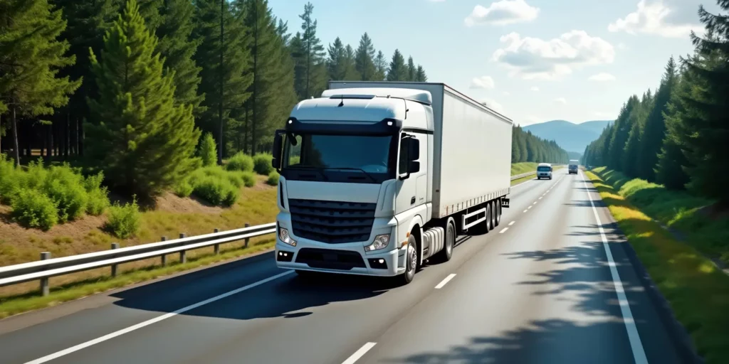 large haulage vehicle travels along highway