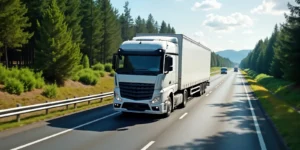 large haulage vehicle travels along highway