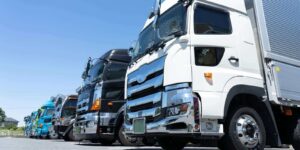 transportation trucks parked on highway