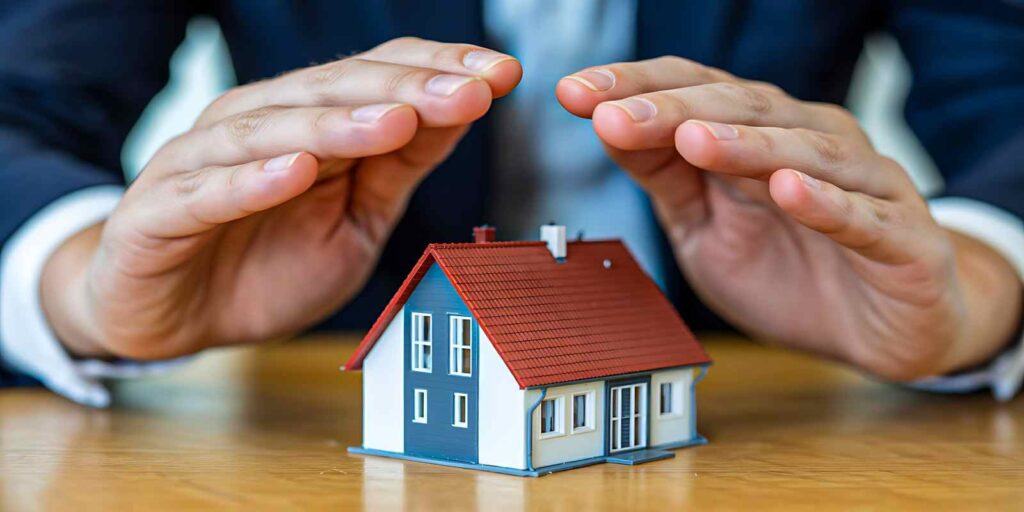 Hands Protecting Model Home Representing Homeowners Insurance