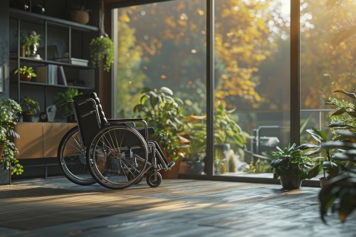 Empty Wheelchair in a room at an Assisted Living Facility